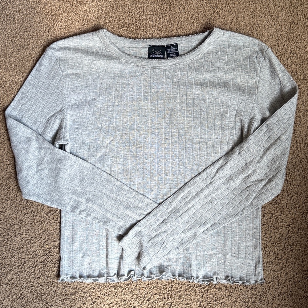 Ellemenno Light Gray Ribbed Long Sleeve Top